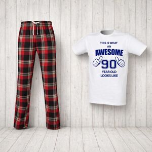 60 SECOND MAKEOVER Men's This Is What An Awesome 90 Year Old Looks Like Tartan Pyjama Set in Red Size: Large Red L 60 SECOND MAKEOVER Men's This Is What An Awesome 90 Year Old Looks Like Tartan Pyjama Set in Red Size: Large Red L