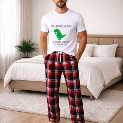 60 SECOND MAKEOVER Men's Volunteer Dinosaur Tartan Pyjama Set in Red Size: Medium Red M 60 SECOND MAKEOVER Men's Volunteer Dinosaur Tartan Pyjama Set in Red Size: Medium Red M