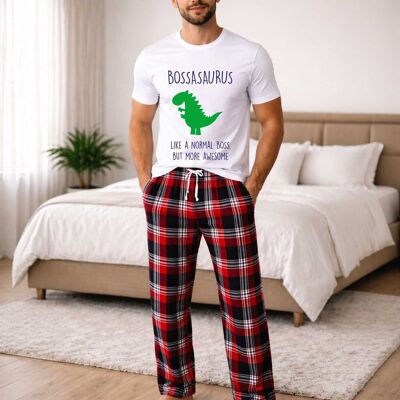 60 SECOND MAKEOVER Men's Boss Dinosaur Tartan Pyjama Set in Red Size: XL Red XL 60 SECOND MAKEOVER Men's Boss Dinosaur Tartan Pyjama Set in Red Size: XL Red XL