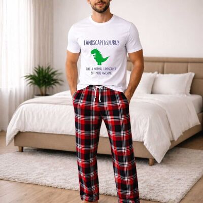 60 SECOND MAKEOVER Men's Landscapersaurus Landscaper Dinosaur Tartan Pyjama Set in Red Size: XL Red XL 60 SECOND MAKEOVER Men's Landscapersaurus Landscaper Dinosaur Tartan Pyjama Set in Red Size: XL Red XL