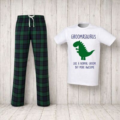 60 SECOND MAKEOVER Men's Groomasaurus Groom Dinosaur Tartan Pyjama Set in Green Size: Large Green L 60 SECOND MAKEOVER Men's Groomasaurus Groom Dinosaur Tartan Pyjama Set in Green Size: Large Green L