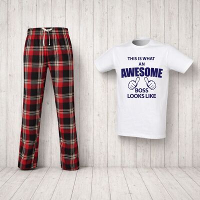 60 SECOND MAKEOVER Men's This Is What An Awesome Boss Looks Like Tartan Pyjama Set in Red Size: Medium Red M 60 SECOND MAKEOVER Men's This Is What An Awesome Boss Looks Like Tartan Pyjama Set in Red Size: Medium Red M