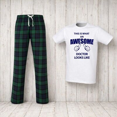 60 SECOND MAKEOVER Men's This Is What An Awesome Doctor Looks Like Tartan Pyjama Set in Green Size: Large Green L 60 SECOND MAKEOVER Men's This Is What An Awesome Doctor Looks Like Tartan Pyjama Set in Green Size: Large Green L