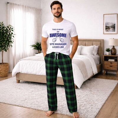 60 SECOND MAKEOVER Men's This Is What An Awesome Site Manager Looks Like Tartan Pyjama Set in Green Size: Large Green L 60 SECOND MAKEOVER Men's This Is What An Awesome Site Manager Looks Like Tartan Pyjama Set in Green Size: Large Green L