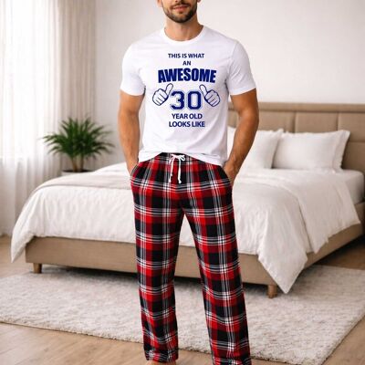 60 SECOND MAKEOVER Men's This Is What An Awesome 30 Year Old Looks Like Tartan Pyjama Set in Red Size: Large Red L 60 SECOND MAKEOVER Men's This Is What An Awesome 30 Year Old Looks Like Tartan Pyjama Set in Red Size: Large Red L