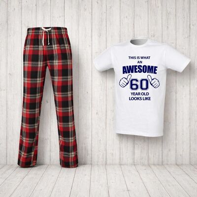 60 SECOND MAKEOVER Men's This Is What An Awesome 60 Year Old Looks Like Tartan Pyjama Set in Red Size: XL Red XL 60 SECOND MAKEOVER Men's This Is What An Awesome 60 Year Old Looks Like Tartan Pyjama Set in Red Size: XL Red XL