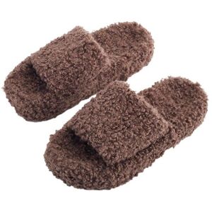 MODISHION Women's Open Toe Plush Cotton Slippers Cozy Fluffy Home Shoes in Khaki Size: 4 Khaki 4 MODISHION Women's Open Toe Plush Cotton Slippers Cozy Fluffy Home Shoes in Khaki Size: 4 Khaki 4