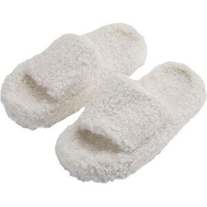 MODISHION Women's Open Toe Plush Cotton Slippers Cozy Fluffy Home Shoes in White Size: 4 White 4 MODISHION Women's Open Toe Plush Cotton Slippers Cozy Fluffy Home Shoes in White Size: 4 White 4