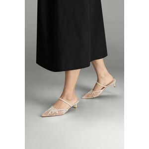 MODISHION Women's Lace Mesh Pointed Toe Heeled Mules Sandals in Beige Size: 7 Beige 7 MODISHION Women's Lace Mesh Pointed Toe Heeled Mules Sandals in Beige Size: 7 Beige 7
