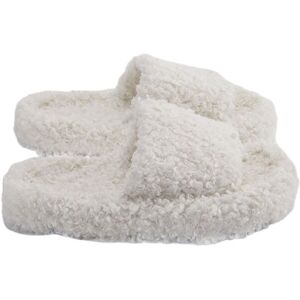 The hot sale Women's Cozy Open Toe Fleece Slide Slippers in White Size: 4 White 4 The hot sale Women's Cozy Open Toe Fleece Slide Slippers in White Size: 4 White 4