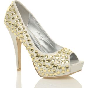 AJVANI Women's High Heel Gem Embellished Peep Toe Court Shoes in Ivory Size: 6 Ivory 6 AJVANI Women's High Heel Gem Embellished Peep Toe Court Shoes in Ivory Size: 6 Ivory 6