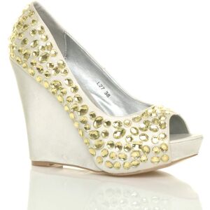 AJVANI Women's High Heel Embellished Gem Peep Toe Wedges in Ivory Size: 7 Ivory 7 AJVANI Women's High Heel Embellished Gem Peep Toe Wedges in Ivory Size: 7 Ivory 7