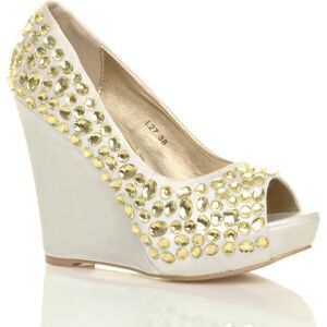 AJVANI Women's High Heel Embellished Gem Peep Toe Wedges in White Size: 7 White 7 AJVANI Women's High Heel Embellished Gem Peep Toe Wedges in White Size: 7 White 7