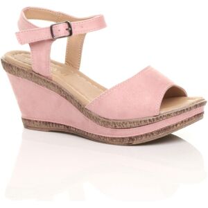 AJVANI Women's High Heel Ankle Strap Cork Sandals Faux Suede Wedges in Pale Pink Size: 3 Pale Pink 3 AJVANI Women's High Heel Ankle Strap Cork Sandals Faux Suede Wedges in Pale Pink Size: 3 Pale Pink 3