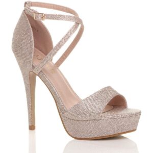 AJVANI Women's High Heel Crossed Straps Platform Glitter Mesh 2 Part Heels in Rose Gold Size: 4 Rose Gold 4 AJVANI Women's High Heel Crossed Straps Platform Glitter Mesh 2 Part Heels in Rose Gold Size: 4 Rose Gold 4