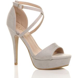 AJVANI Women's High Heel Crossed Straps Platform Faux Suede 2 Part Heels in Grey Size: 5 Grey 5 AJVANI Women's High Heel Crossed Straps Platform Faux Suede 2 Part Heels in Grey Size: 5 Grey 5