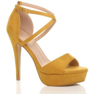 AJVANI Women's High Heel Crossed Straps Platform Faux Suede 2 Part Heels in Mustard Size: 6 Mustard 6 AJVANI Women's High Heel Crossed Straps Platform Faux Suede 2 Part Heels in Mustard Size: 6 Mustard 6