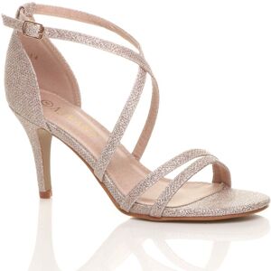 AJVANI Women's High Heel Crossed Straps Buckle Glitter Mesh Heeled Sandals in Rose Gold Size: 4 Rose Gold 4 AJVANI Women's High Heel Crossed Straps Buckle Glitter Mesh Heeled Sandals in Rose Gold Size: 4 Rose Gold 4