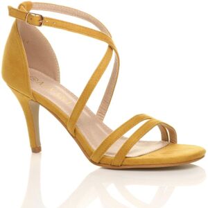 AJVANI Women's High Heel Crossed Straps Buckle Faux Suede Heeled Sandals in Mustard Size: 3 Mustard 3 AJVANI Women's High Heel Crossed Straps Buckle Faux Suede Heeled Sandals in Mustard Size: 3 Mustard 3