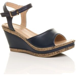 AJVANI Women's High Heel Ankle Strap Cork Sandals Faux Leather Wedges in Navy Size: 5 Navy 5 AJVANI Women's High Heel Ankle Strap Cork Sandals Faux Leather Wedges in Navy Size: 5 Navy 5