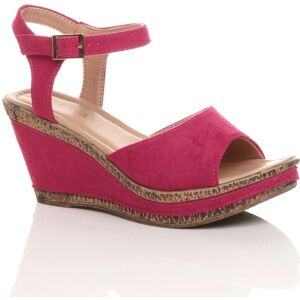 AJVANI Women's High Heel Ankle Strap Cork Sandals Faux Suede Wedges in Fuchsia Size: 6 Fuchsia 6 AJVANI Women's High Heel Ankle Strap Cork Sandals Faux Suede Wedges in Fuchsia Size: 6 Fuchsia 6