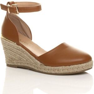 AJVANI Women's Mid Wedge Heel Ankle Strap Espadrille Faux Leather Heeled Sandals in Tan Size: 6 Tan 6 AJVANI Women's Mid Wedge Heel Ankle Strap Espadrille Faux Leather Heeled Sandals in Tan Size: 6 Tan 6