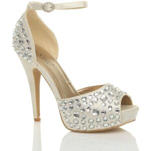 AJVANI Women's High Heel Gem Ankle Strap Peep Toe Satin 2 Part Heels in Ivory Size: 6 Ivory 6 AJVANI Women's High Heel Gem Ankle Strap Peep Toe Satin 2 Part Heels in Ivory Size: 6 Ivory 6