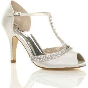 AJVANI Women's High Heel Diamante T-Bar Peep Toe Satin Heeled Sandals in Ivory Size: 8 Ivory 8 AJVANI Women's High Heel Diamante T-Bar Peep Toe Satin Heeled Sandals in Ivory Size: 8 Ivory 8