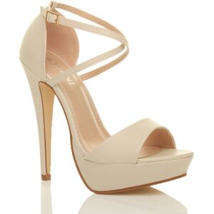AJVANI Women's High Heel Crossed Straps Platform Faux Leather 2 Part Heels in Nude Size: 8 Nude 8 AJVANI Women's High Heel Crossed Straps Platform Faux Leather 2 Part Heels in Nude Size: 8 Nude 8