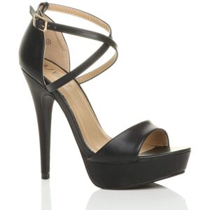 AJVANI Women's High Heel Crossed Straps Platform Faux Leather 2 Part Heels in Black Size: 6 Black 6 AJVANI Women's High Heel Crossed Straps Platform Faux Leather 2 Part Heels in Black Size: 6 Black 6