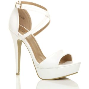 AJVANI Women's High Heel Crossed Straps Platform Faux Leather 2 Part Heels in White Size: 6 White 6 AJVANI Women's High Heel Crossed Straps Platform Faux Leather 2 Part Heels in White Size: 6 White 6