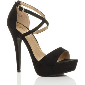 AJVANI Women's High Heel Crossed Straps Platform Faux Suede 2 Part Heels in Black Size: 5 Black 5 AJVANI Women's High Heel Crossed Straps Platform Faux Suede 2 Part Heels in Black Size: 5 Black 5