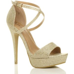 AJVANI Women's High Heel Crossed Straps Platform Glitter Mesh 2 Part Heels in Gold Size: 5 Gold 5 AJVANI Women's High Heel Crossed Straps Platform Glitter Mesh 2 Part Heels in Gold Size: 5 Gold 5