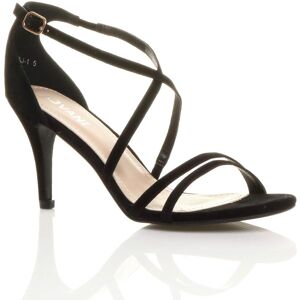 AJVANI Women's High Heel Crossed Straps Buckle Faux Suede Heeled Sandals in Black Size: 5 Black 5 AJVANI Women's High Heel Crossed Straps Buckle Faux Suede Heeled Sandals in Black Size: 5 Black 5
