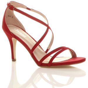 AJVANI Women's High Heel Crossed Straps Buckle Faux Suede Heeled Sandals in Red Size: 4 Red 4 AJVANI Women's High Heel Crossed Straps Buckle Faux Suede Heeled Sandals in Red Size: 4 Red 4