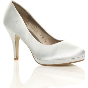 AJVANI Women's High Heel Satin Court Shoes in Silver Size: 4 Silver 4 AJVANI Women's High Heel Satin Court Shoes in Silver Size: 4 Silver 4