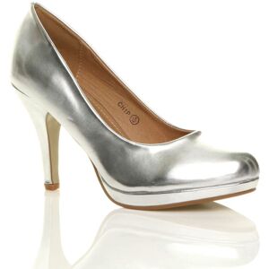 AJVANI Women's High Heel Faux Leather Court Shoes in Silver Size: 6 Silver 6 AJVANI Women's High Heel Faux Leather Court Shoes in Silver Size: 6 Silver 6