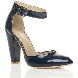 AJVANI Women's High Block Heel Ankle Strap Pointed Toe Patent 2 Part Heels in Navy Size: 4 Navy 4 AJVANI Women's High Block Heel Ankle Strap Pointed Toe Patent 2 Part Heels in Navy Size: 4 Navy 4