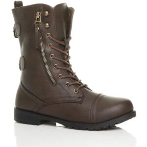 AJVANI Women's Low Heel Lace Up Zips Military Biker Faux Leather Ankle Boots in Brown Size: 3 Brown 3 AJVANI Women's Low Heel Lace Up Zips Military Biker Faux Leather Ankle Boots in Brown Size: 3 Brown 3