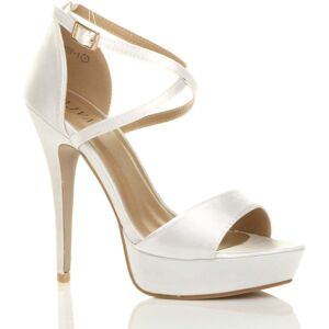 AJVANI Women's High Heel Crossed Straps Platform Satin 2 Part Heels in White Size: 7 White 7 AJVANI Women's High Heel Crossed Straps Platform Satin 2 Part Heels in White Size: 7 White 7