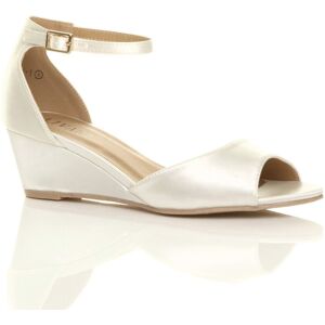 AJVANI Women's Mid Wedge Heel Ankle Strap Satin Sandals in Ivory Size: 6 Ivory 6 AJVANI Women's Mid Wedge Heel Ankle Strap Satin Sandals in Ivory Size: 6 Ivory 6