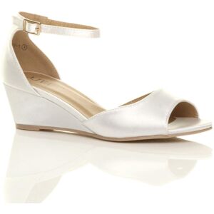 AJVANI Women's Mid Wedge Heel Ankle Strap Satin Sandals in White Size: 5 White 5 AJVANI Women's Mid Wedge Heel Ankle Strap Satin Sandals in White Size: 5 White 5