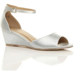 AJVANI Women's Mid Wedge Heel Ankle Strap Satin Sandals in Silver Size: 7 Silver 7 AJVANI Women's Mid Wedge Heel Ankle Strap Satin Sandals in Silver Size: 7 Silver 7