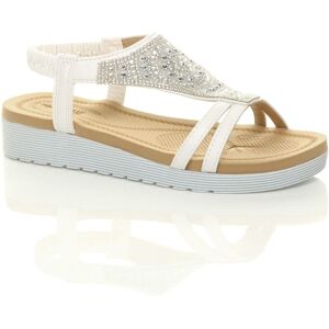 AJVANI Women's Low Wedge Heel Diamante T-Bar Slingback Sandals Flatforms in White Size: 9 White 9 AJVANI Women's Low Wedge Heel Diamante T-Bar Slingback Sandals Flatforms in White Size: 9 White 9