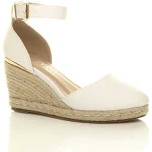 AJVANI Women's Mid Wedge Heel Ankle Strap Espadrille Faux Leather Heeled Sandals in White Size: 6 White 6 AJVANI Women's Mid Wedge Heel Ankle Strap Espadrille Faux Leather Heeled Sandals in White Size: 6 White 6