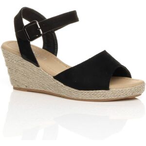 AJVANI Women's Mid Wedge Heel Ankle Strap Sandals Faux Suede Espadrilles in Black Size: 4 Black 4 AJVANI Women's Mid Wedge Heel Ankle Strap Sandals Faux Suede Espadrilles in Black Size: 4 Black 4