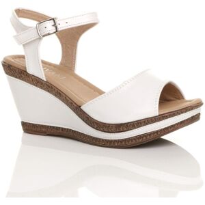 AJVANI Women's High Heel Ankle Strap Cork Sandals Faux Leather Wedges in White Size: 5 White 5 AJVANI Women's High Heel Ankle Strap Cork Sandals Faux Leather Wedges in White Size: 5 White 5
