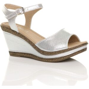 AJVANI Women's High Heel Ankle Strap Cork Sandals Shimmer Wedges in Silver Size: 7 Silver 7 AJVANI Women's High Heel Ankle Strap Cork Sandals Shimmer Wedges in Silver Size: 7 Silver 7