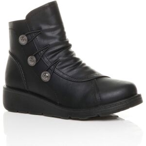 AJVANI Women's Low Wedge Heel Comfort Button Faux Leather Ankle Boots in Black Size: 8 Black 8 AJVANI Women's Low Wedge Heel Comfort Button Faux Leather Ankle Boots in Black Size: 8 Black 8