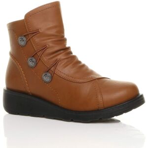 AJVANI Women's Low Wedge Heel Comfort Button Faux Leather Ankle Boots in Tan Size: 7 Tan 7 AJVANI Women's Low Wedge Heel Comfort Button Faux Leather Ankle Boots in Tan Size: 7 Tan 7